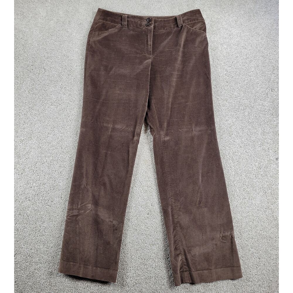 Talbots Womens Velvet Pants 12 Brown Stretch High‎ Rise Straight Leg Ankle